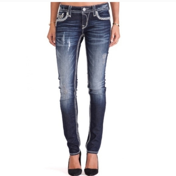 Rock Revival Denim - Rock Revival Edirine Skinny Jeans Size 25 Low Rise Bling Rhinestones Y2K Denim